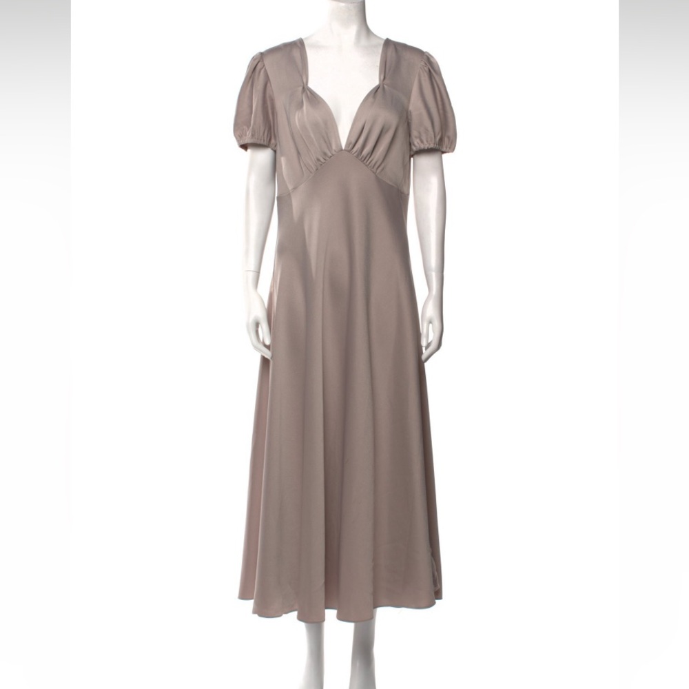 Sachin+Babi Shelley Sachin Puff Sleeve Graduation Prom FormalDress Taupe Size 12 - Picture 2 of 10